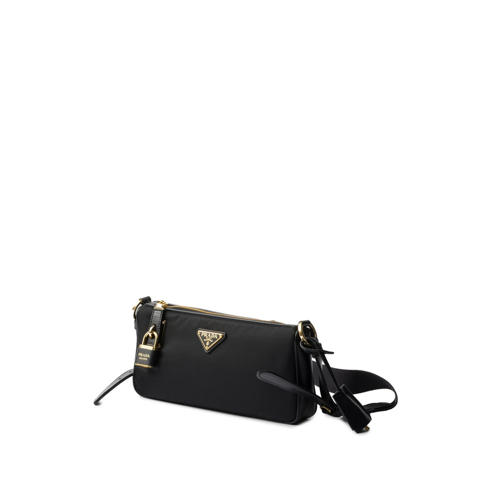 Prada Black Re-Nylon Shoulder Bag with Padlock