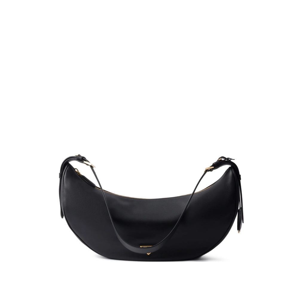 Prada Black Leather Crescent Shoulder Bag.