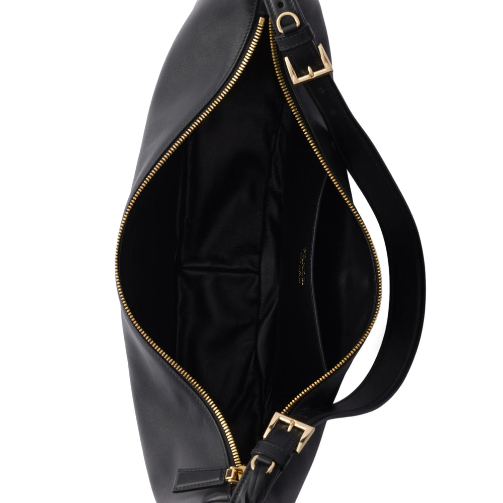 Prada Black Leather Crescent Shoulder Bag.