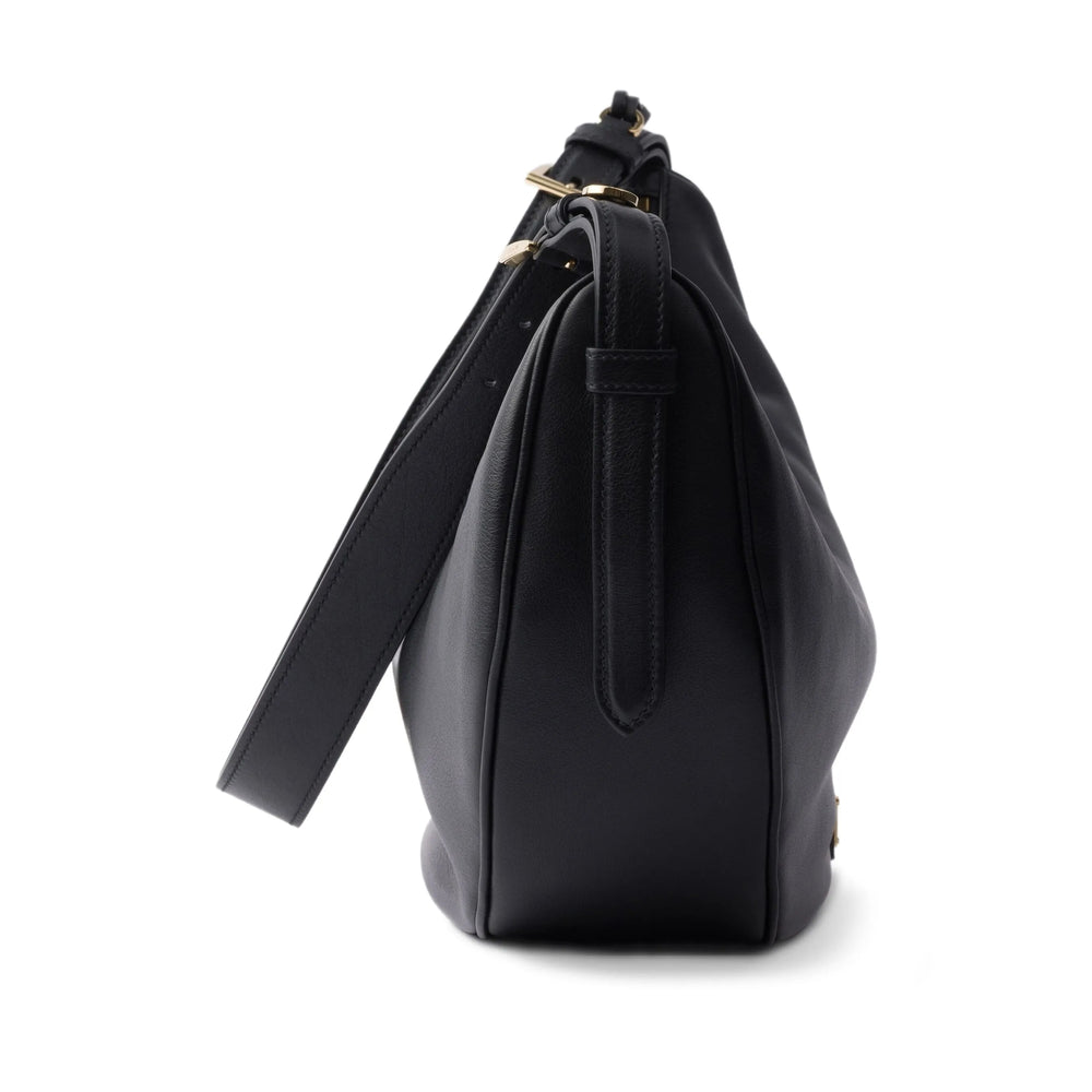 Prada Black Leather Crescent Shoulder Bag.