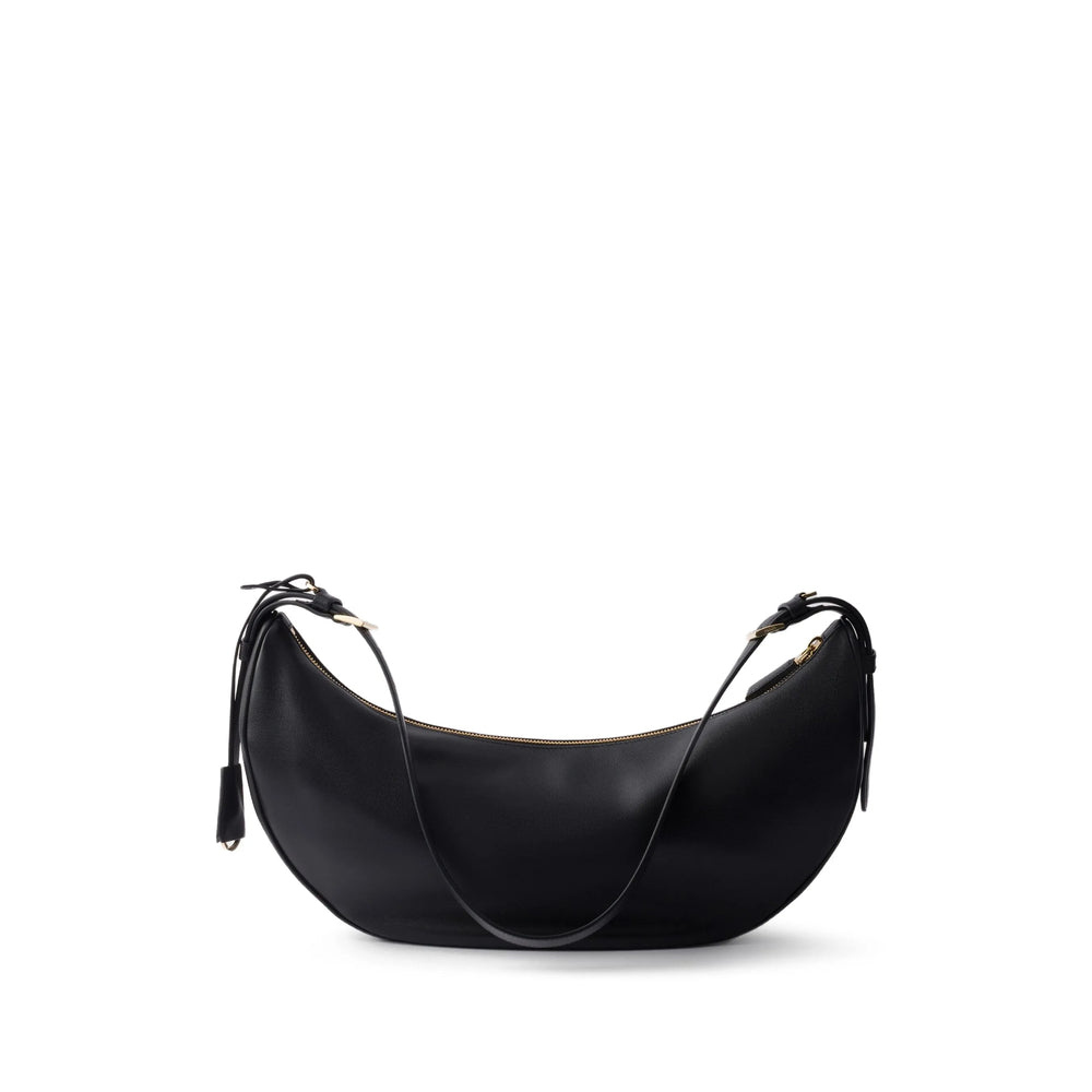 Prada Black Leather Crescent Shoulder Bag.