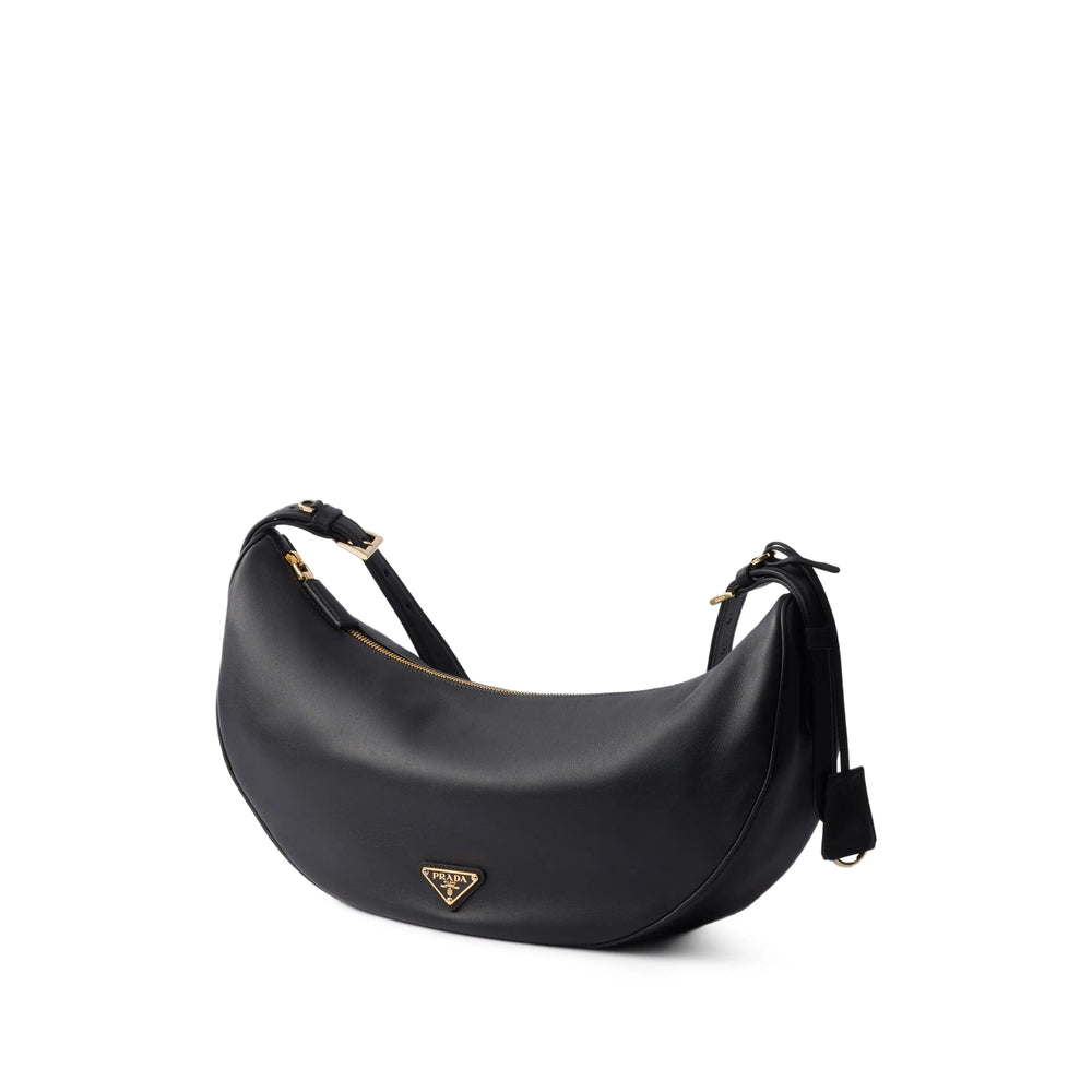 Prada Black Leather Crescent Shoulder Bag.