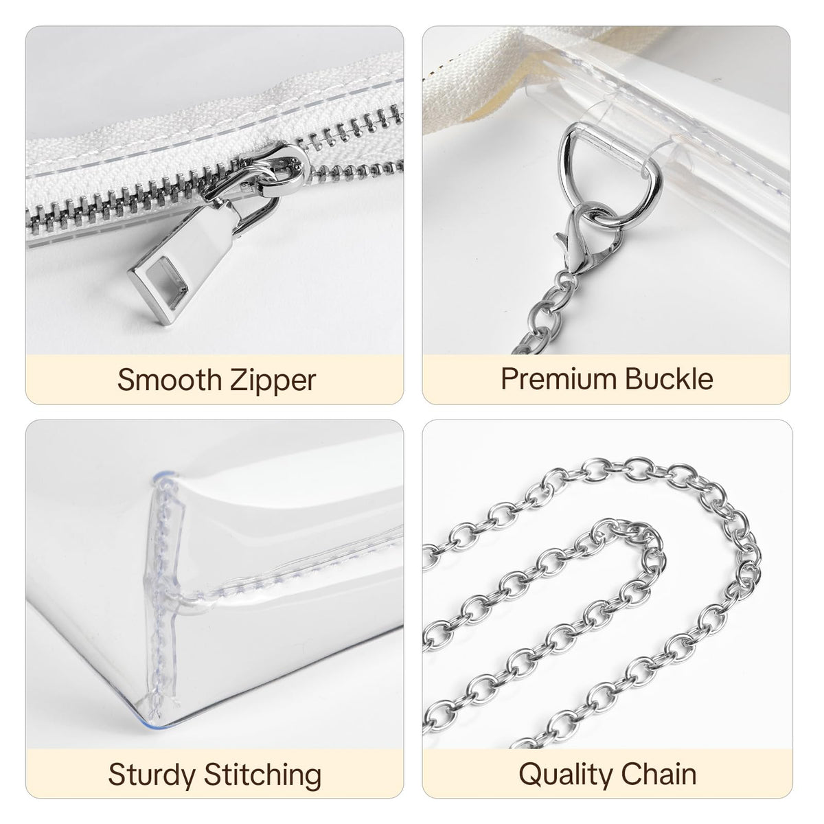 BS-VOG Clear Purse for Women - Stadium Approved Small Crossbody Bag with Zipper