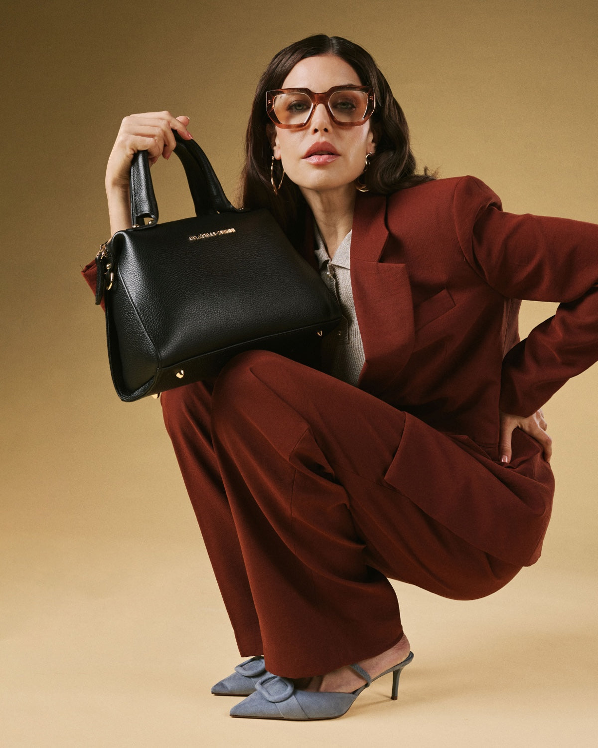 Cecilia (black) - Italian calf leather women’s handbag (with shoulder strap)