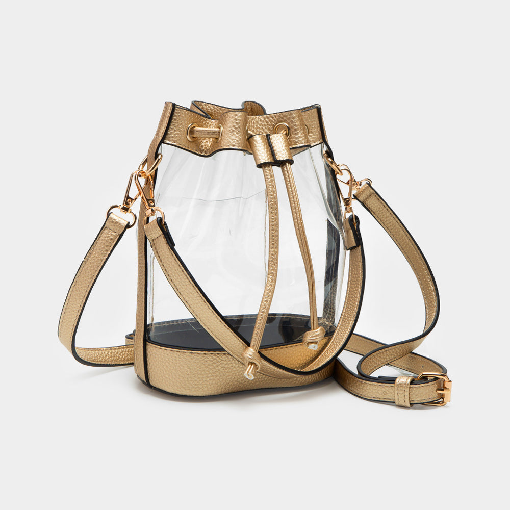 Faux Leather Transparent Bucket Bag