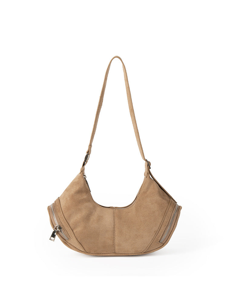Large capacity suede shoulder bag, slouch bag, vintage casual bag hobo