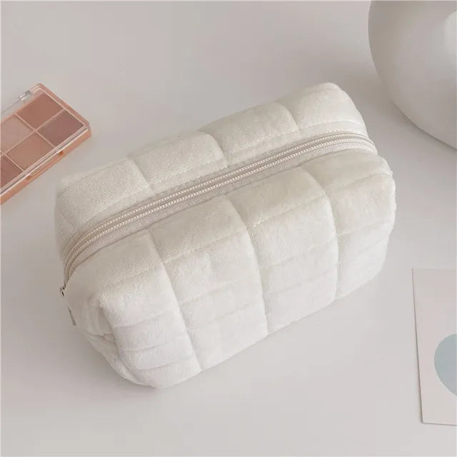 Solid Fur Cosmetic Storage Bag Large Women Zipper Makeup Organizer Handbag Stationery Pencil Case Travel Make Up Toiletry Punch