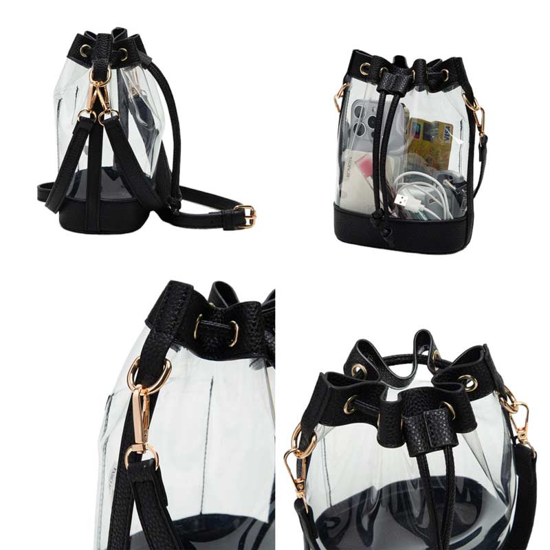 Faux Leather Transparent Bucket Bag